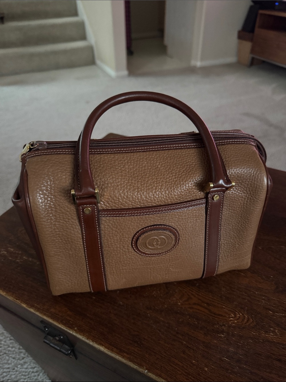 Gucci Two-Tone Brown Leather Toiletry Bag